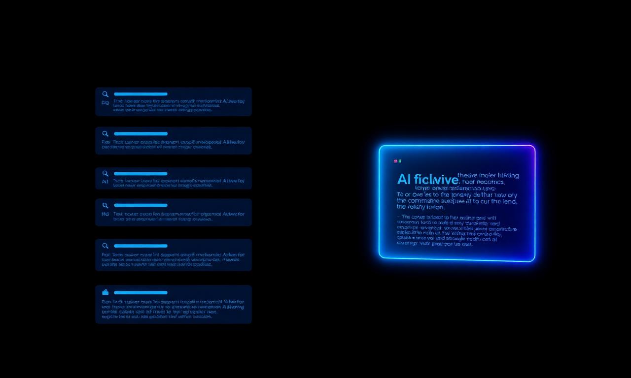 Ten faded search links collapsing into one luminous AI answer card